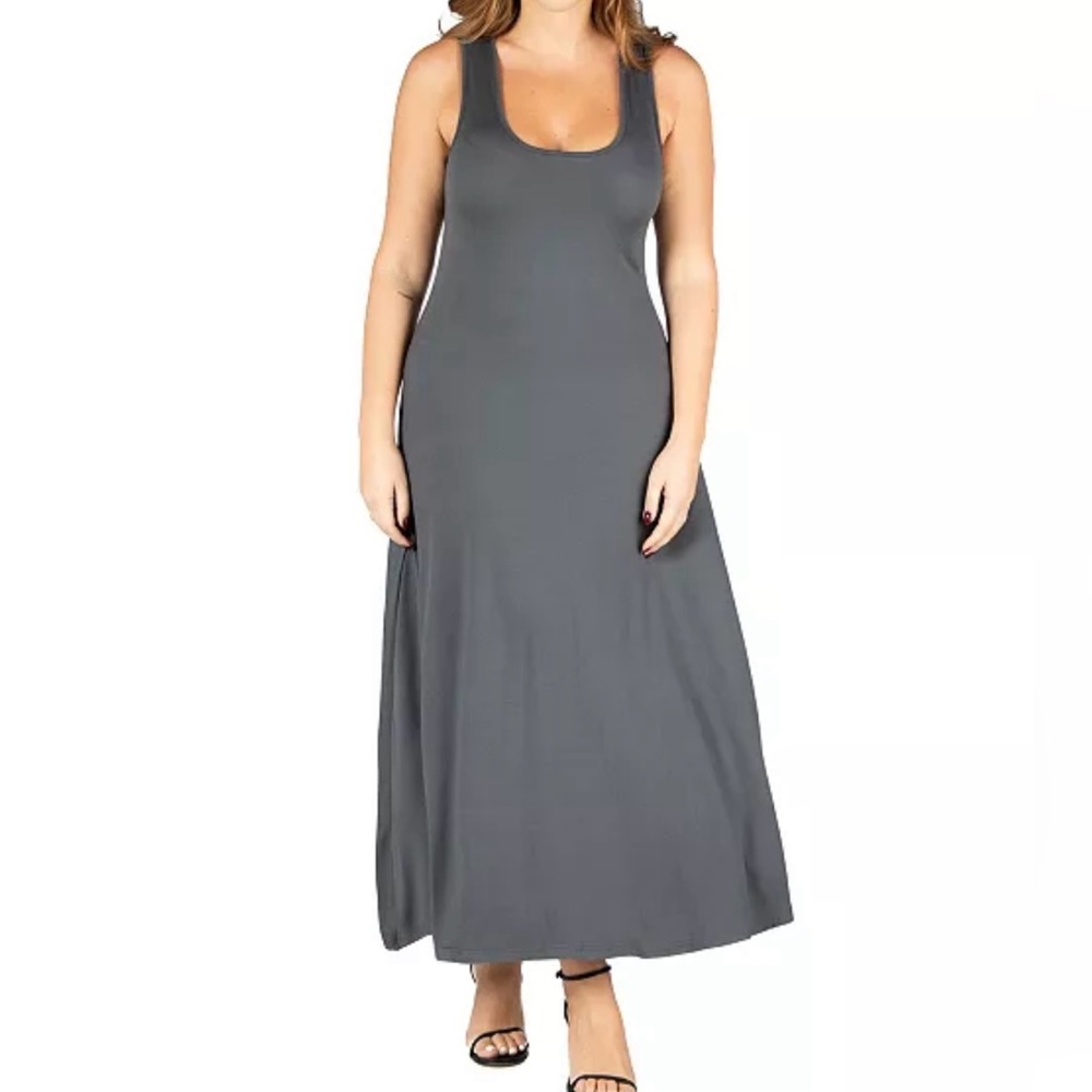 24Seven Women’s Long Grey Simple A Line Tank Gray Maxi Dress Size Large BNWT